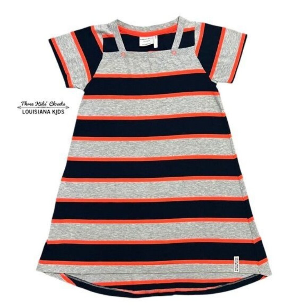 Geggamoja Sz 146/152 (11-12Y) Navy Grey & Neon Orange Striped Shift Dress